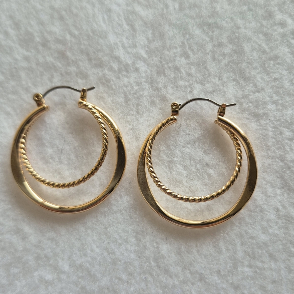 Double Round Pierced Hoop Earrings - Picture 8 of 8